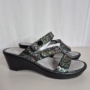 Alegria Loti Tectonic Wedge Heel Adjustable Velcro Slide Sandals - Size 38/8-8.5